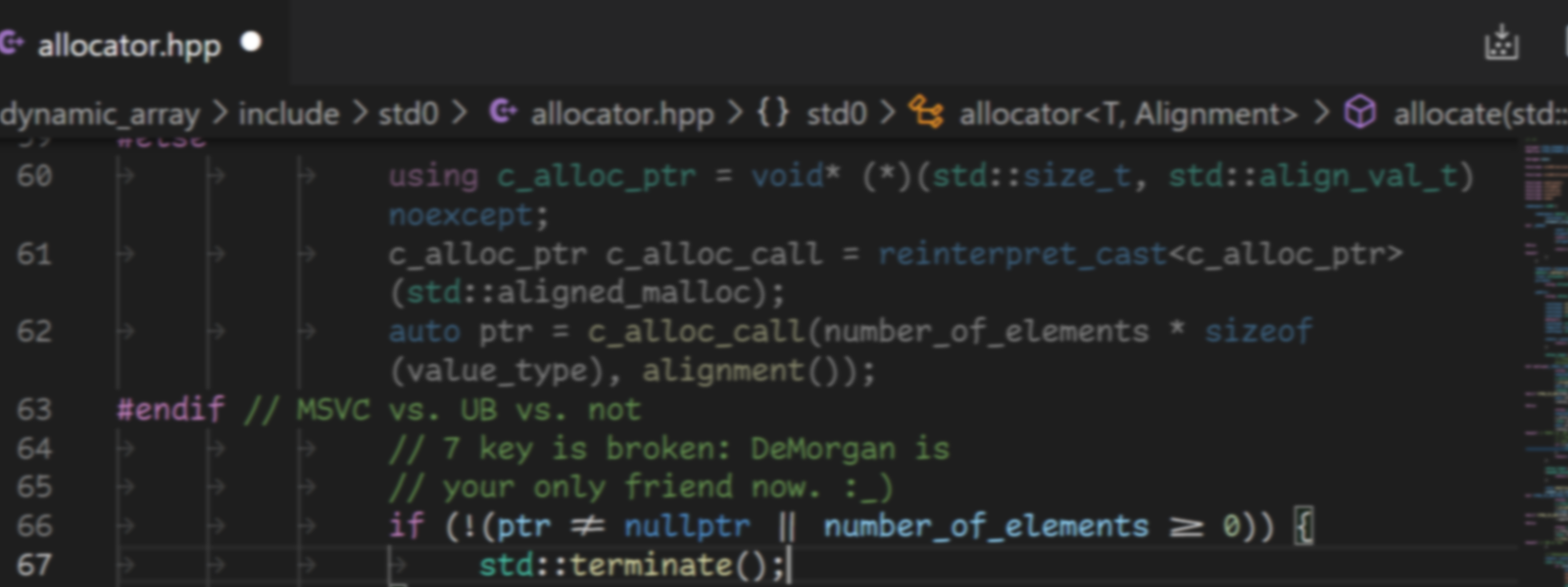 Code with a comment avoiding the ampersand, stating '7 key is broken, DeMorgan is your friend now'.